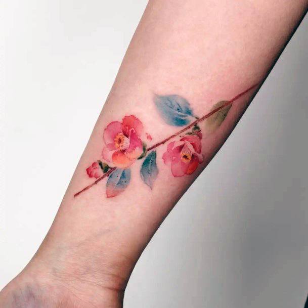 Girl With Feminine Camellia Tattoo