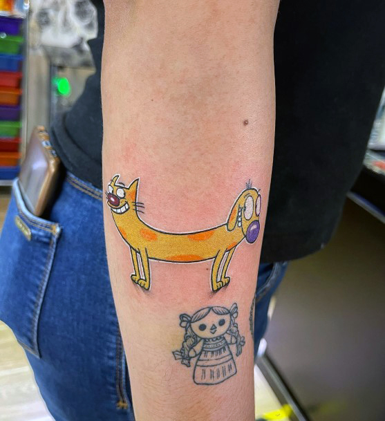 Girl With Feminine Catdog Tattoo