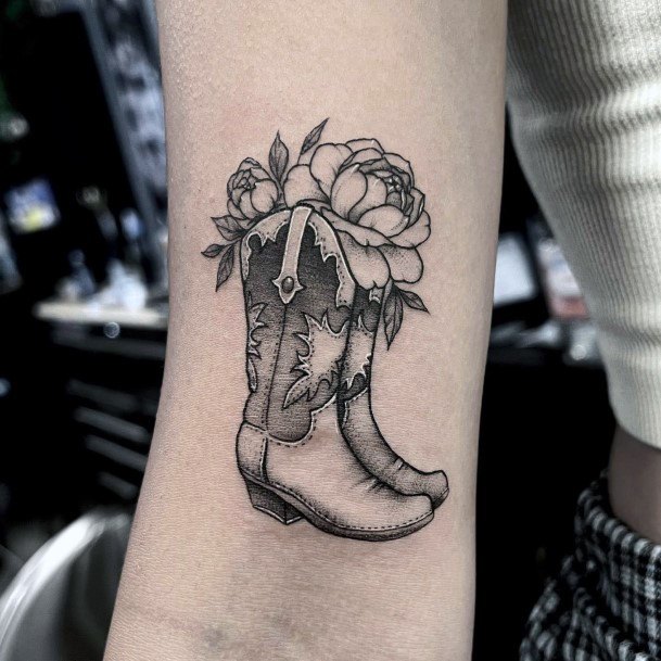 Girl With Feminine Cowboy Boot Tattoo