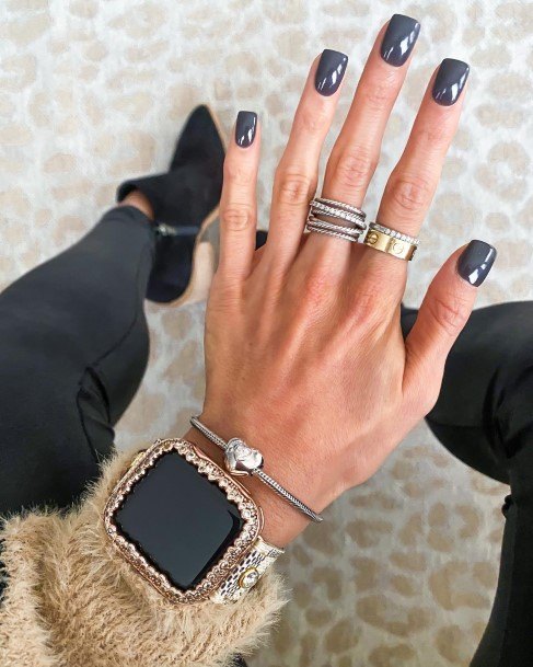 Girl With Feminine Dark Grey Nail