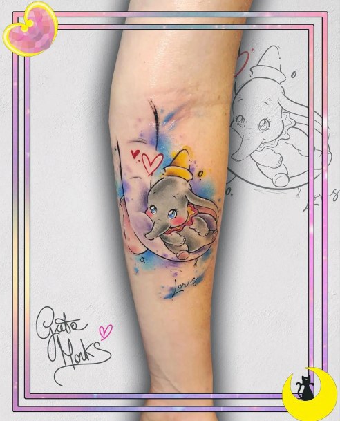 Girl With Feminine Dumbo Tattoo