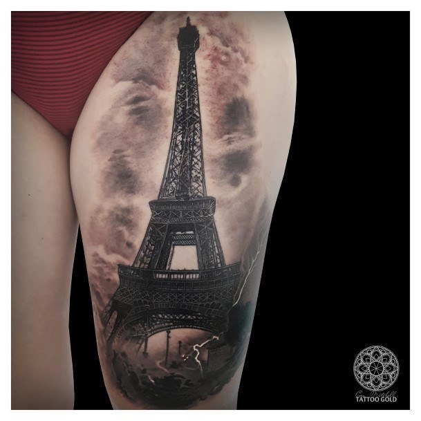 Girl With Feminine Eiffel Tower Tattoo