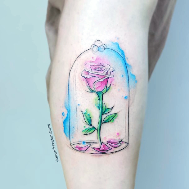 Girl With Feminine Enchanted Rose Tattoo