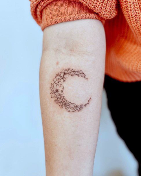 Girl With Feminine Flower Moon Tattoo