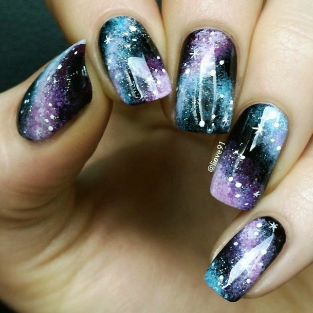 Girl With Feminine Galaxy Nail