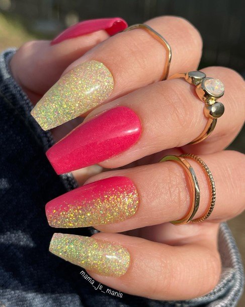 Girl With Feminine Glitter Ombre Nail