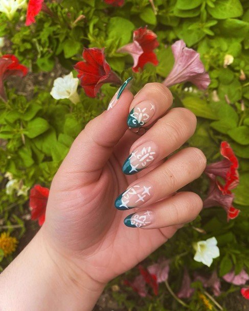 Girl With Feminine Green French Tip Nail