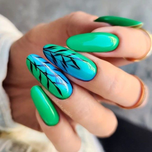 Girl With Feminine Green Ombre Nail