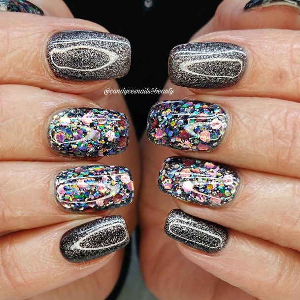 Girl With Feminine Grey With Glitter Nail