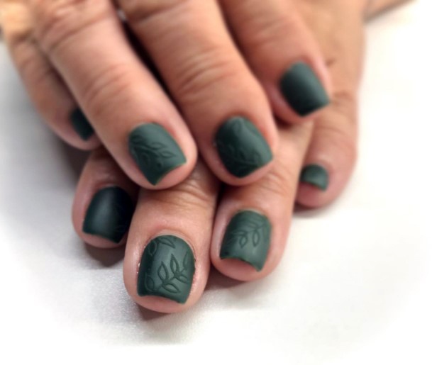 Girl With Feminine Hunter Green Nail