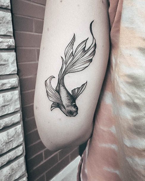 Girl With Feminine Koi Fish Tattoo