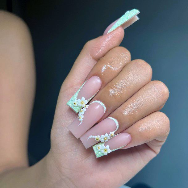 Girl With Feminine Light Green Nail