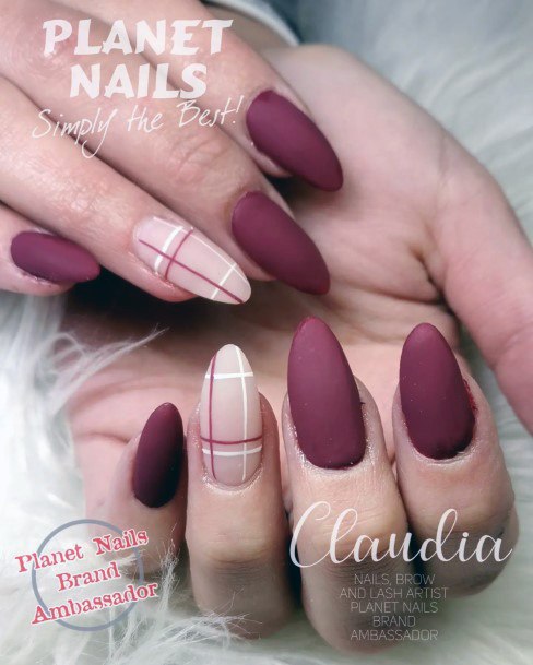 Girl With Feminine Matte Maroon Nail