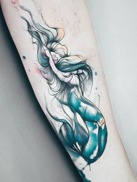 Girl With Feminine Mermaid Tattoo