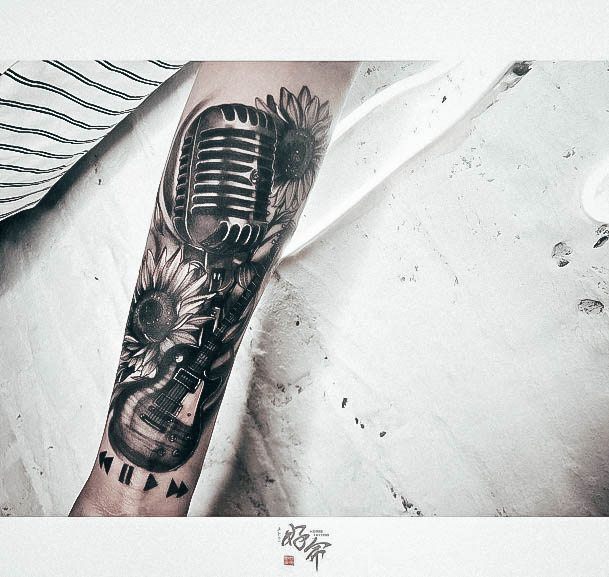 Girl With Feminine Music Tattoo Forearms