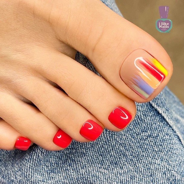 Girl With Feminine Nail Art Red Toes