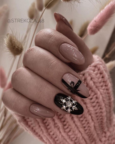 Girl With Feminine Nail Designs Black