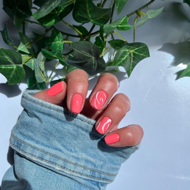 Girl With Feminine Peach And Pink Nail