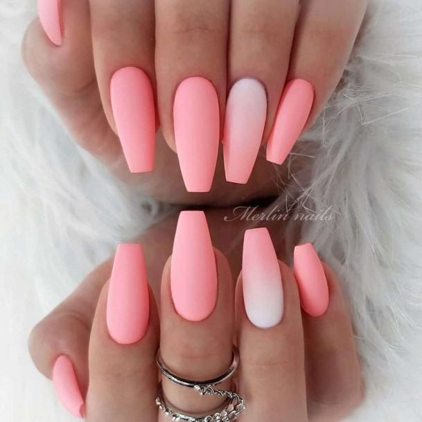 Girl With Feminine Peach Matte Nail