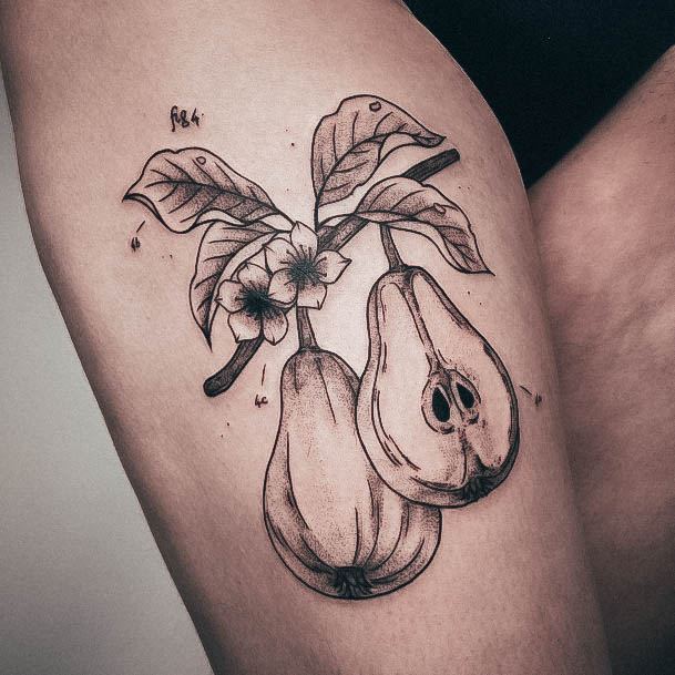 Girl With Feminine Pear Tattoo