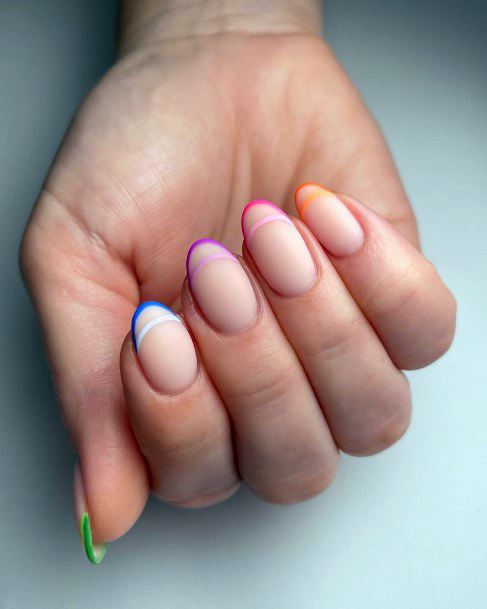 Girl With Feminine Pink And Blue Nail