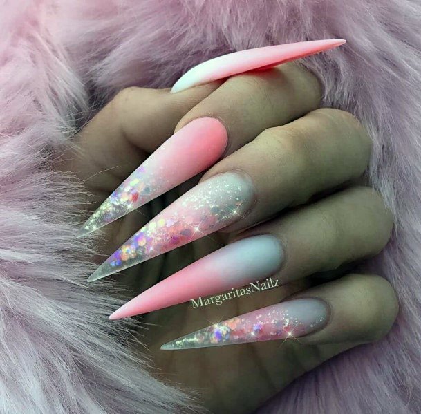 Girl With Feminine Pink Ombre With Glitter Nail