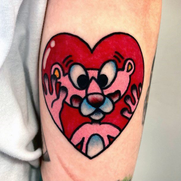 Girl With Feminine Pink Panther Tattoo