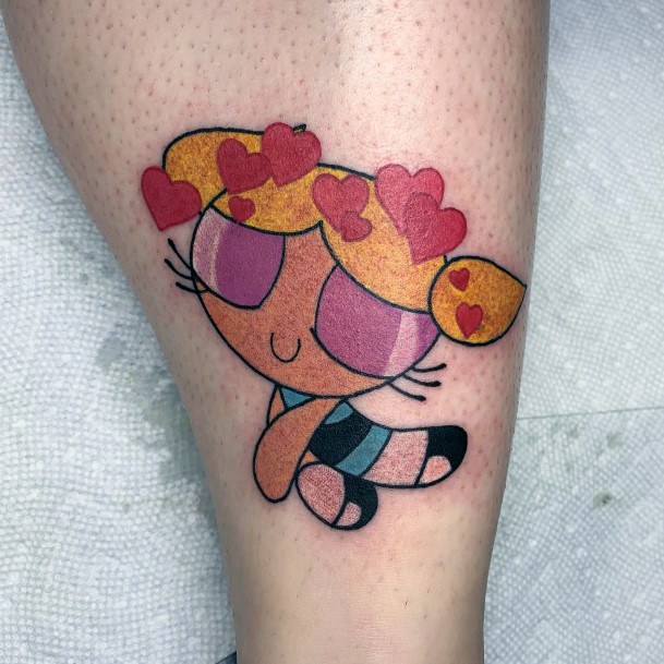 Girl With Feminine Powerpuff Girls Bubbles Tattoo