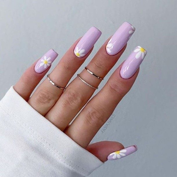 Girl With Feminine Purple And Yellow Nail