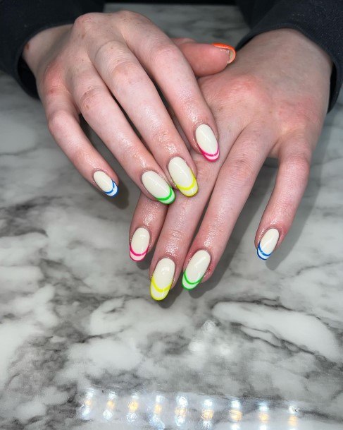 Girl With Feminine Rainbow Nail