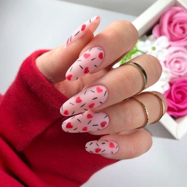 Girl With Feminine Red And Black Nail