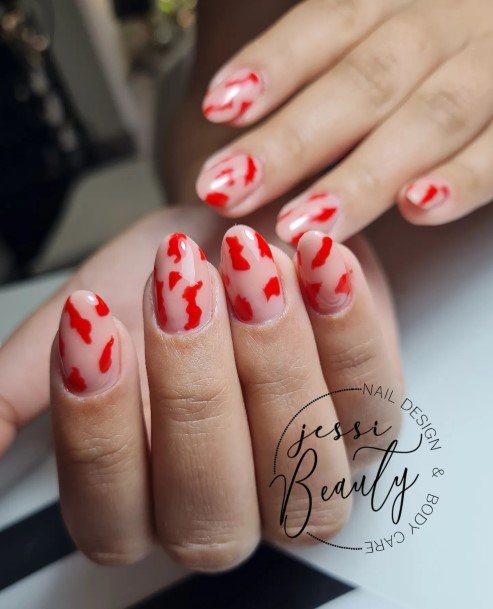 Girl With Feminine Red And Nude Nail