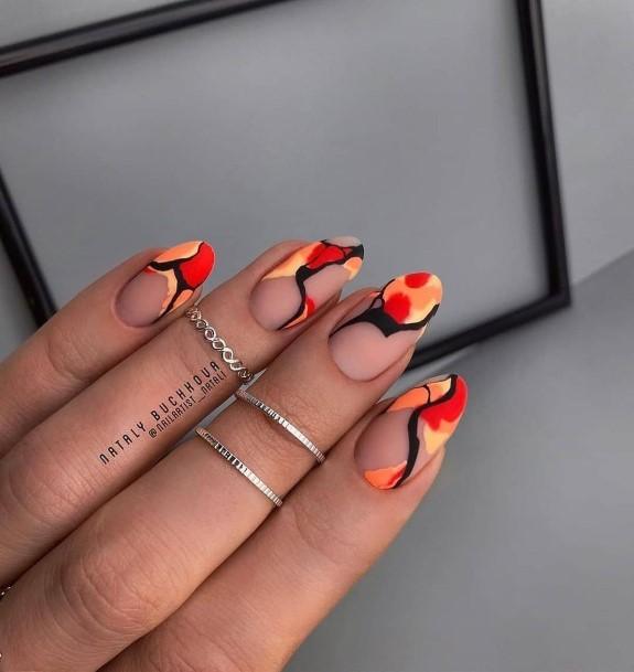 Girl With Feminine Red And Yellow Nail