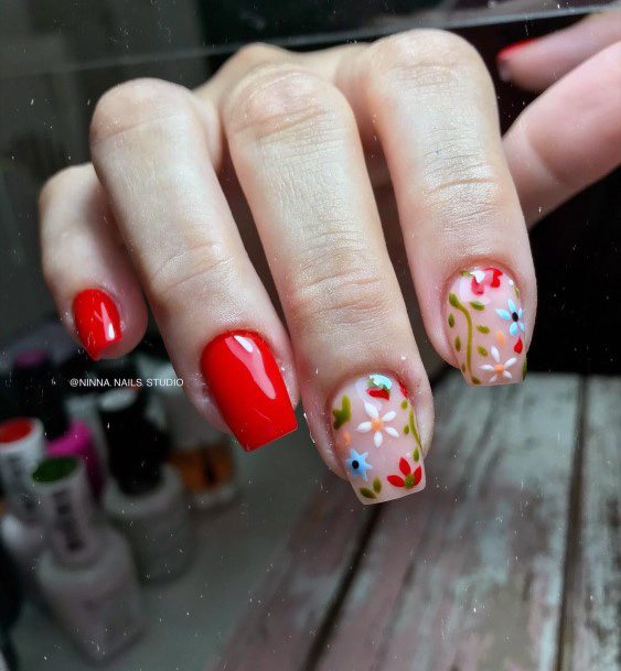 Girl With Feminine Red Dress Nail