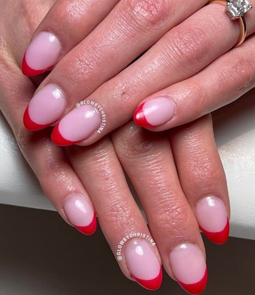 Girl With Feminine Red French Tip Nail