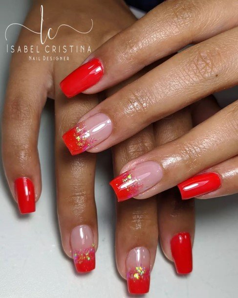 Girl With Feminine Red Glitter Nail