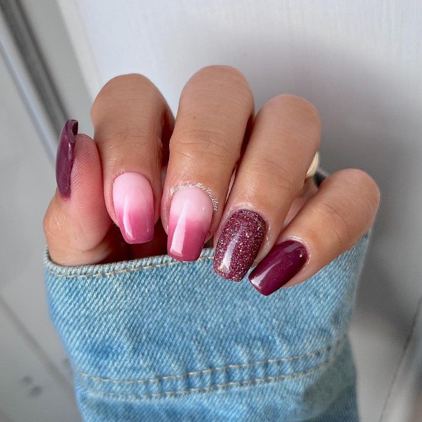 Girl With Feminine Red Ombre Nail