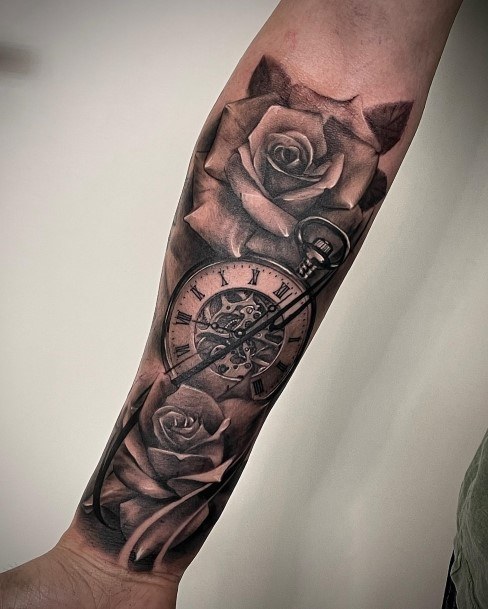 Girl With Feminine Rose Forearm Tattoo