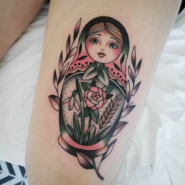 Girl With Feminine Russian Nesting Doll Matryoshka Tattoo