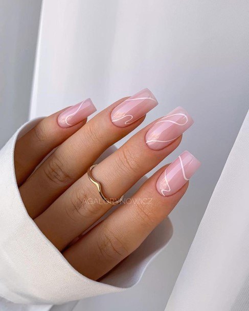 Girl With Feminine Short Pink And White Nail