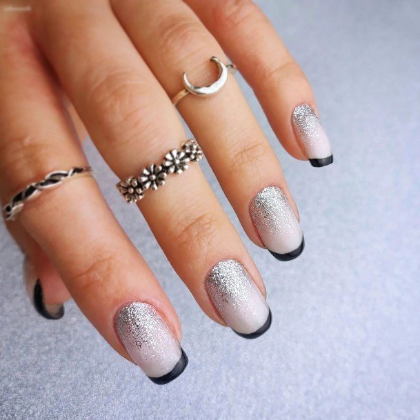 Girl With Feminine Silver Ombre Nail