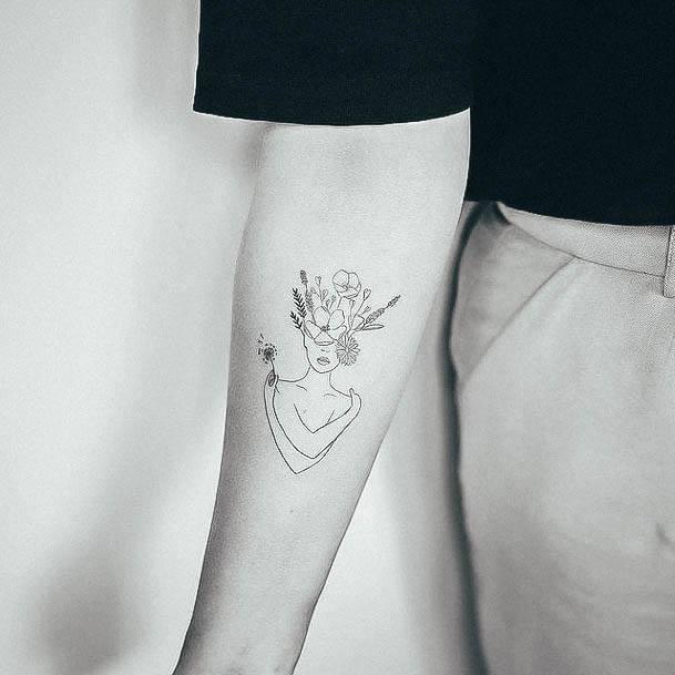 Girl With Feminine Simple Flower Tattoo