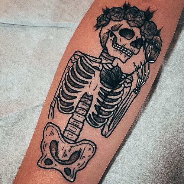 Girl With Feminine Skeleton Tattoo