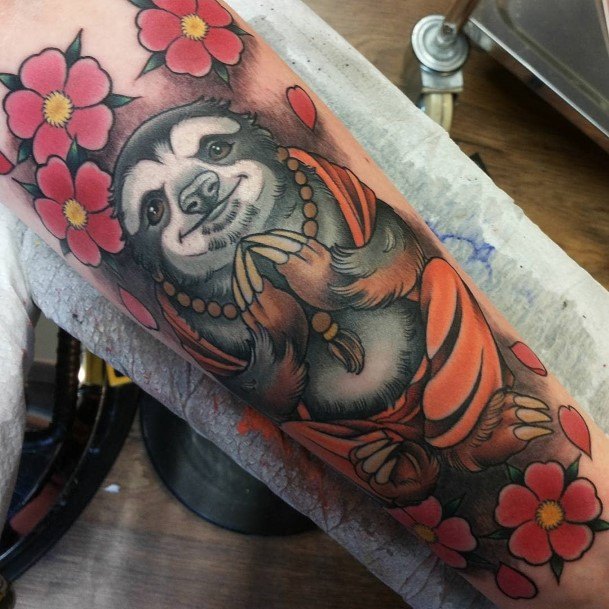 Girl With Feminine Sloth Tattoo