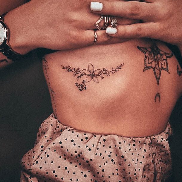 Girl With Feminine Small Chest Tattoo