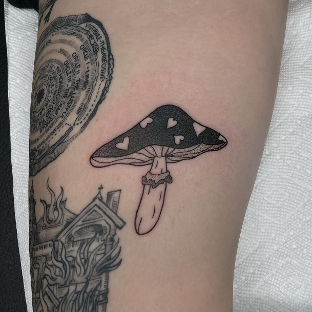 Girl With Feminine Small Mushroom Tattoo