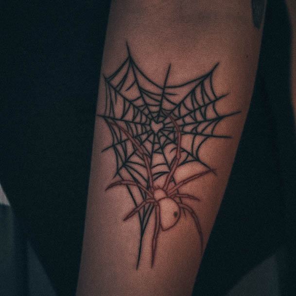 Girl With Feminine Small Spider Web Tattoo