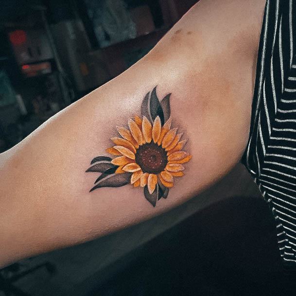 Girl With Feminine Small Sunflower Tattoo