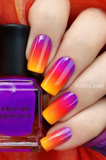 Girl With Feminine Square Ombre Nail