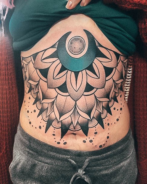 Girl With Feminine Stomach Tattoo